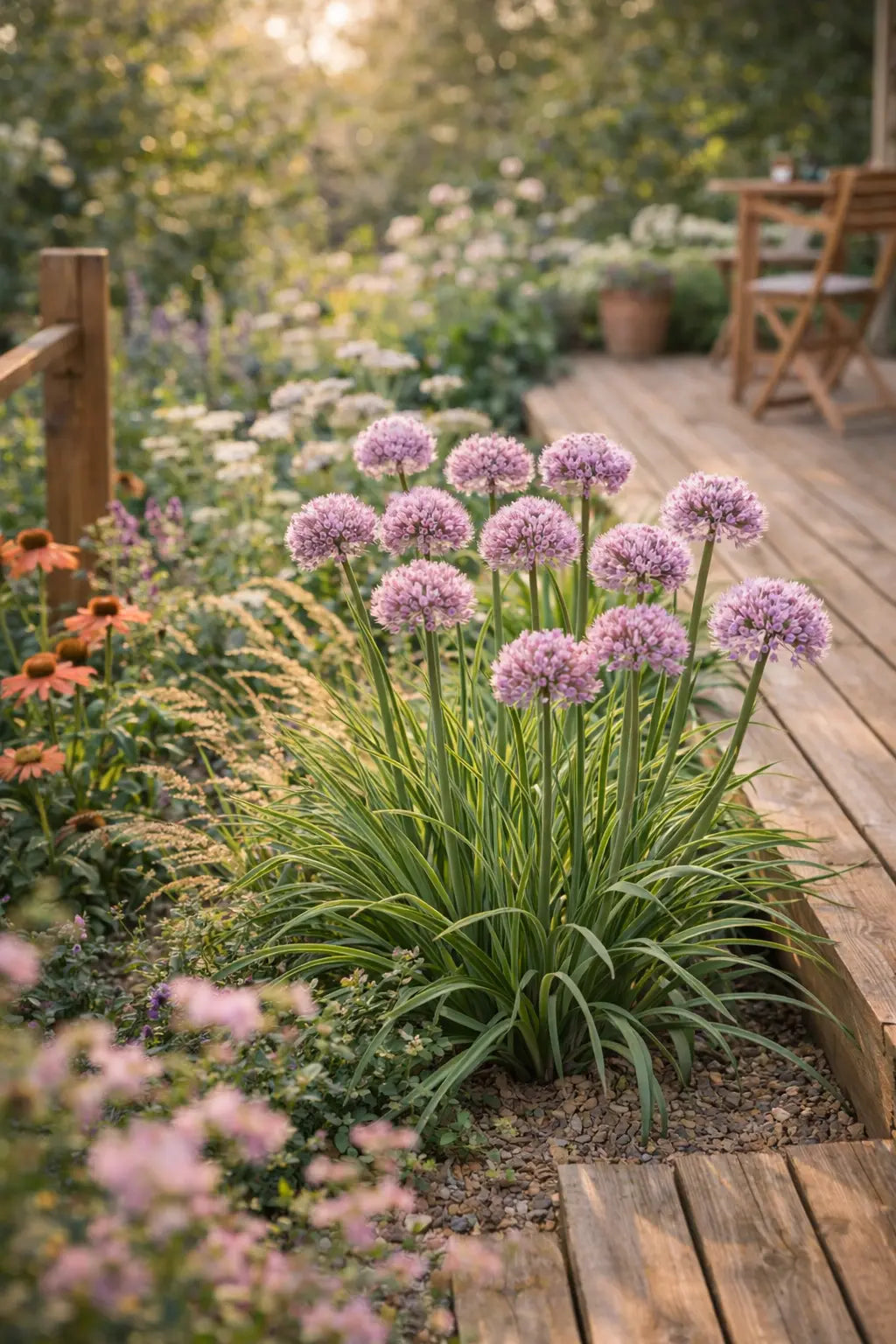 Zierlauch Allium ‚Little Sapphire‘ Staude mit blauen Blüten, von Stauden Gänge, im Garten.