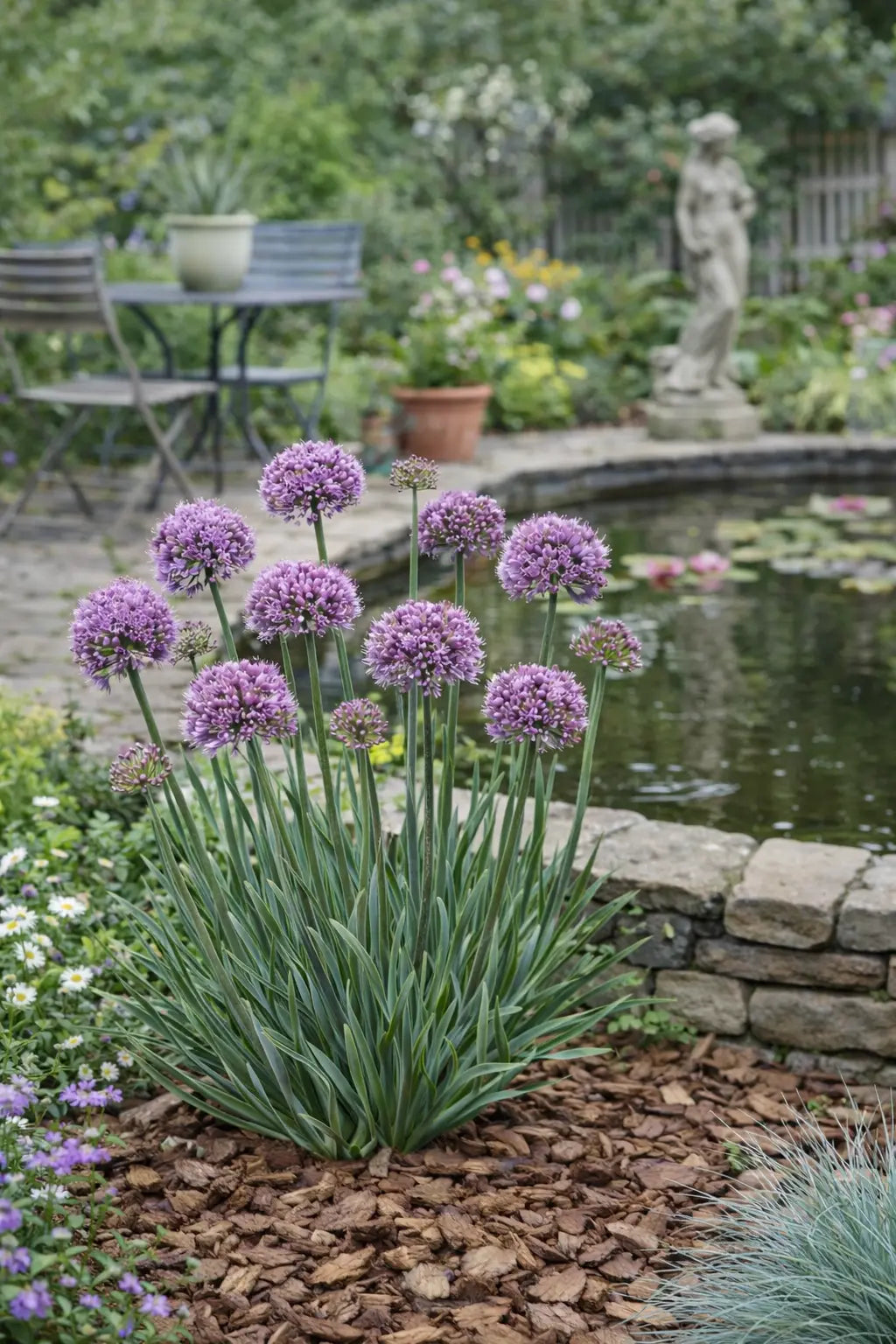 Blaue Allium ‚Little Sapphire‘ Zierlauch Staude von Stauden Gänge, blühende Pflanze mit dichten, kugeligen Blütenständen
