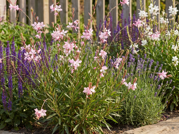 Rosa Prachtkerze im Staudenbeet mit Steppensalbei, Lavendel und weißer Prachtkerze