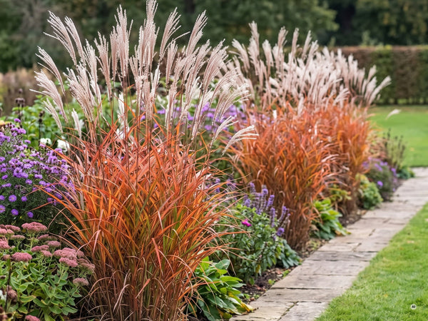 Reihe aus 'Purpurascens' am Plattenweg im Herbst