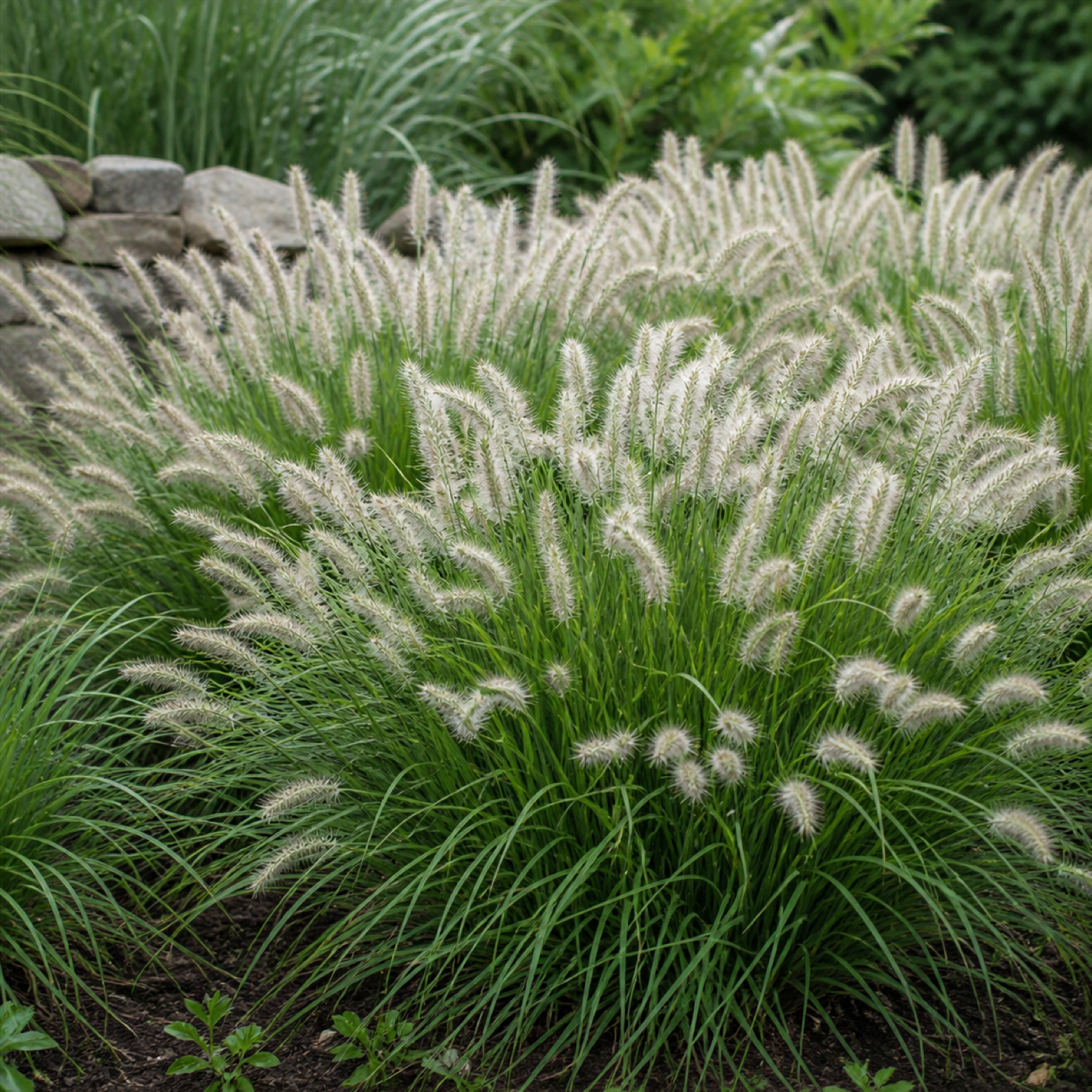 Pennisetum alopecuroides Lampenputzergras in einer harmonischen Beetgruppe