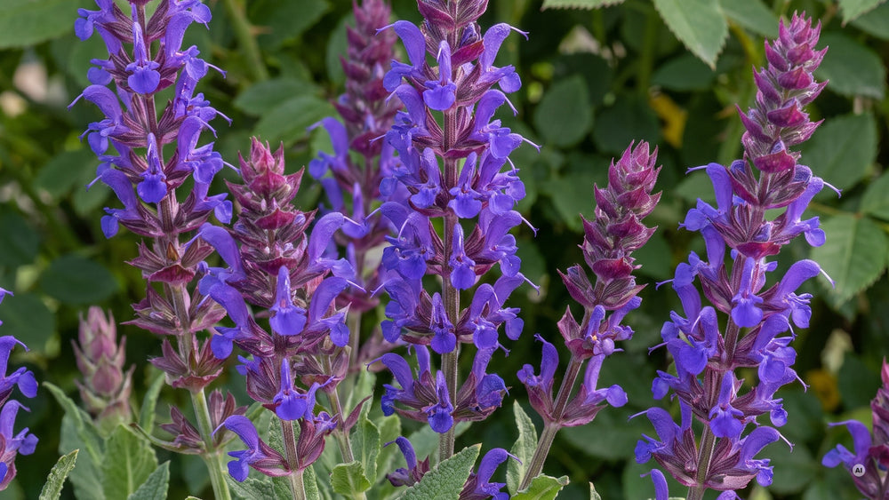 Violettblaue Blütenkerzen von 'Ostfriesland' mit rotvioletten Kelchen