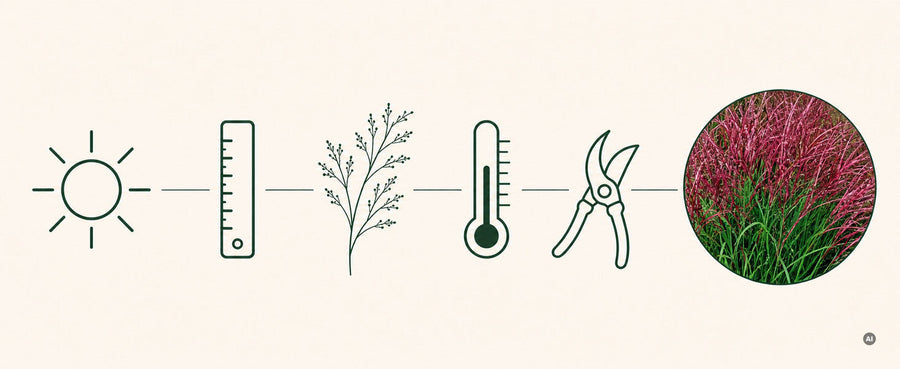 Icon-Schnellfakten-Grafik: Sonne, Lineal, Rispe, Thermometer, Schere