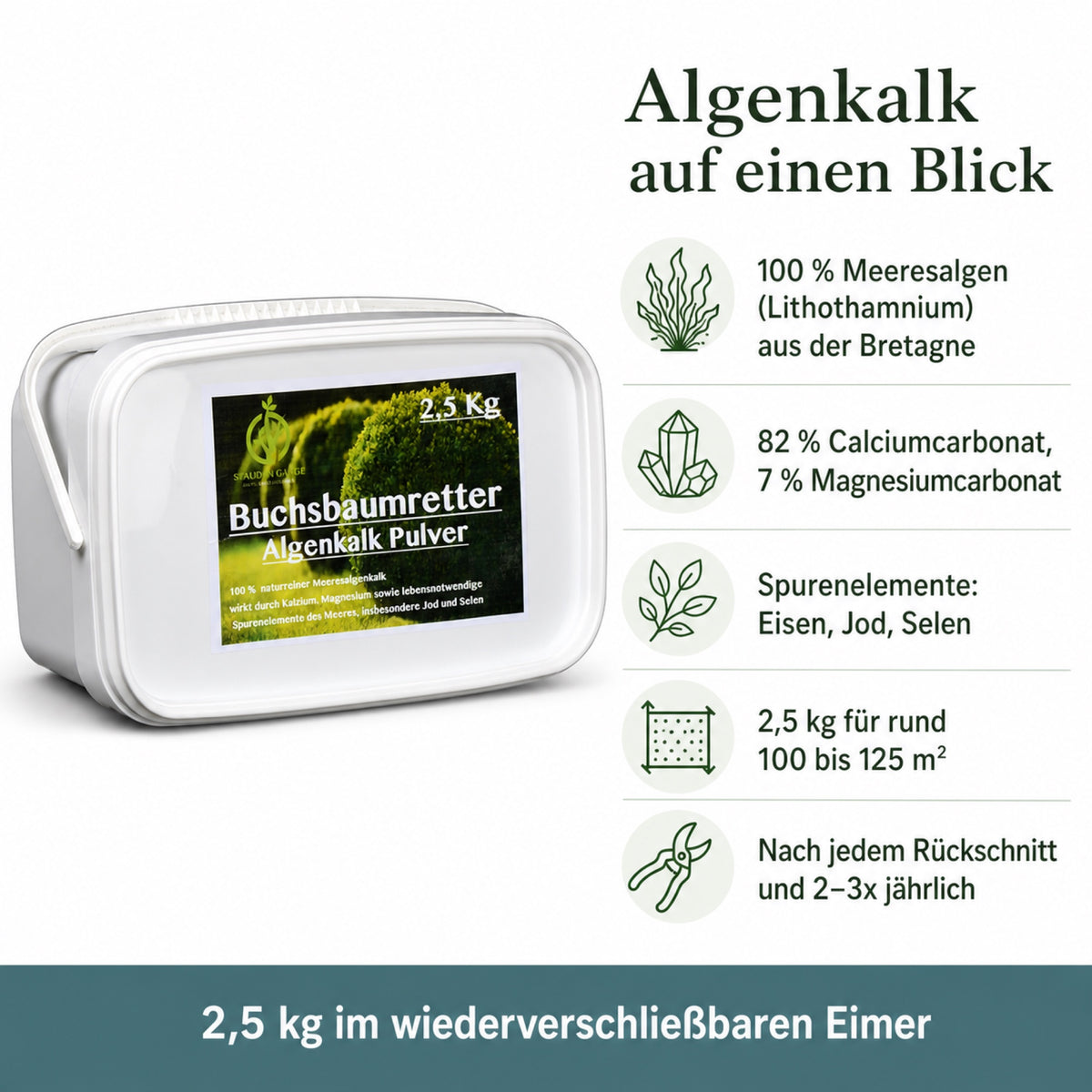 Stauden Gänge Algenkalk Pulver 2,5 kg – im Eimer – aus 100 % reinen Meeresalgen