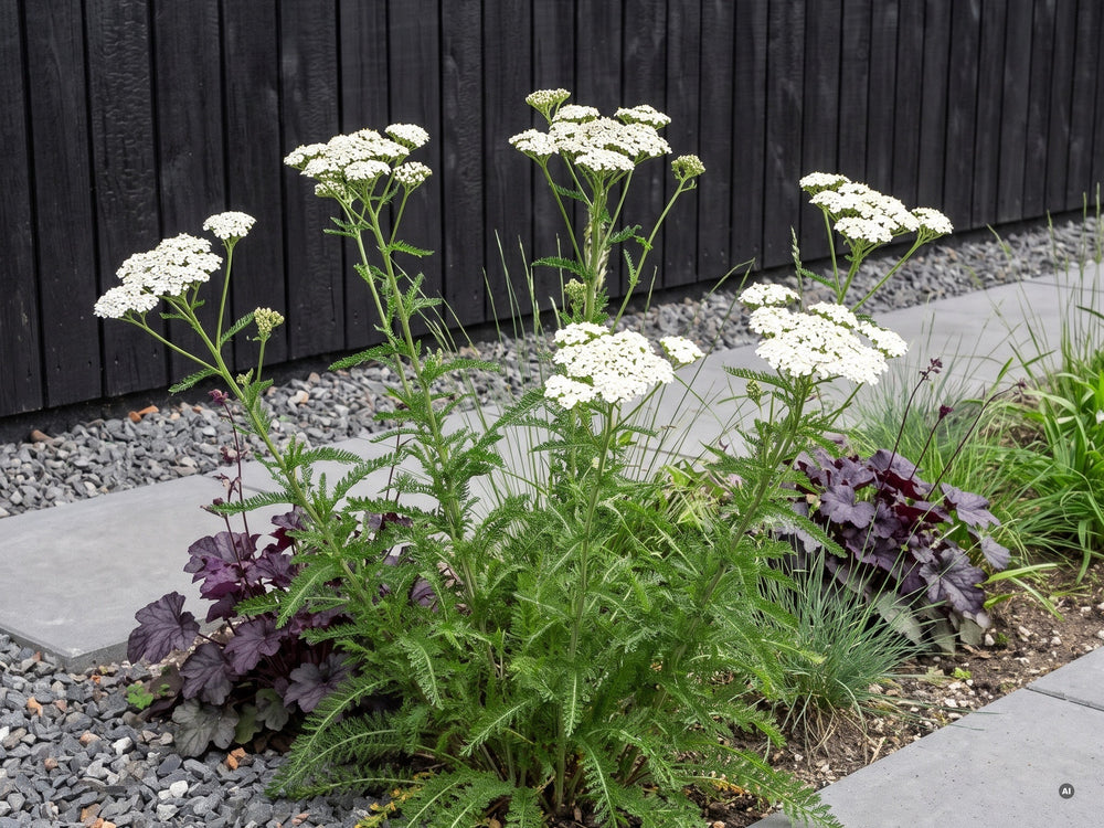 Schafgarbe 'Schneetaler' in einem modernen Garten