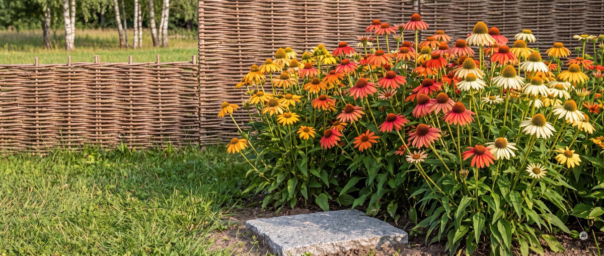 Sonnenhut-Mischung 'Cheyenne Spirit' in Gelb, Orange, Rot, Rosa und Creme im Präriebeet
