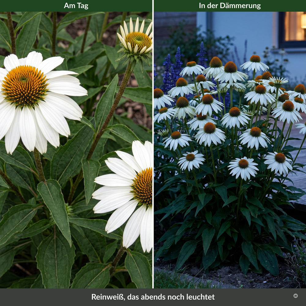 Weiße Blüten am Tag und in der Dämmerung