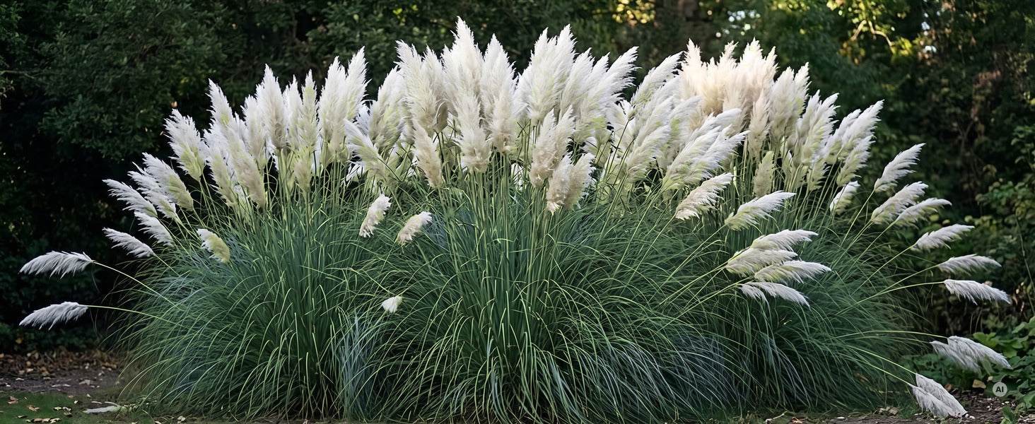 Cortaderia selloana 'Evita' im zweiten Standjahr: der Horst tr&auml;gt reichlich silbrig-wei&szlig;e Wedel