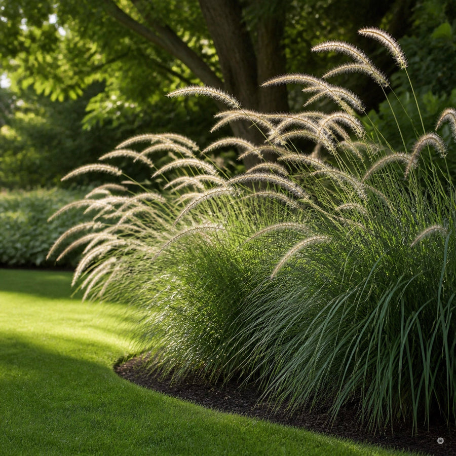 Pennisetum 'Fairy Tails' als lockere Reihe entlang einer Rasenkante