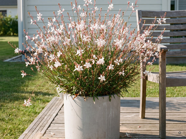 Blühende Prachtkerze im großen Kübel auf der Terrasse