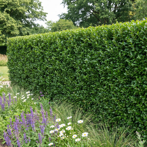 Ligusterhecke als ruhiger Hintergrund für ein Staudenbeet