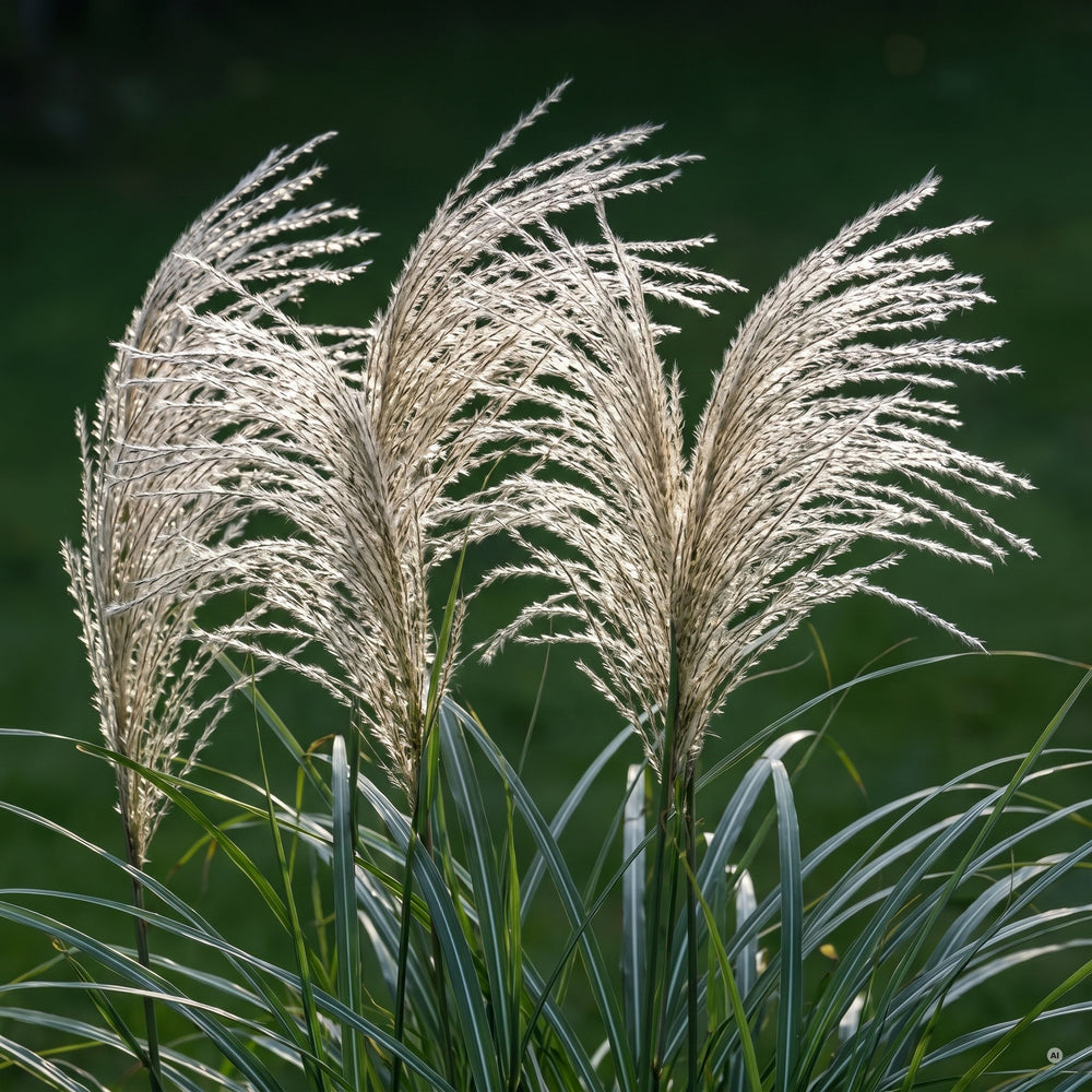 Lockere, silbrig-weiße Rispen von 'Silberfeder' im Detail