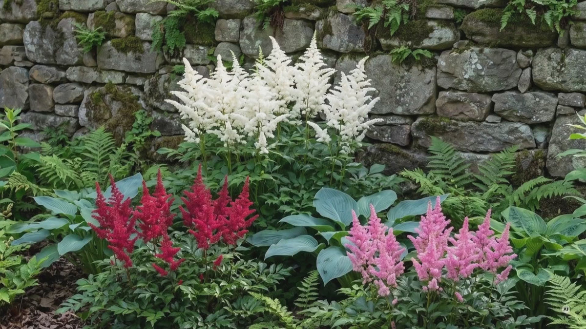 Prachtspieren im Garten: 'Astary Red', 'Astary Rose', 'Astary White', 'Deutschland', 'Fanal', 'Erika' und Zwerg-Prachtspiere