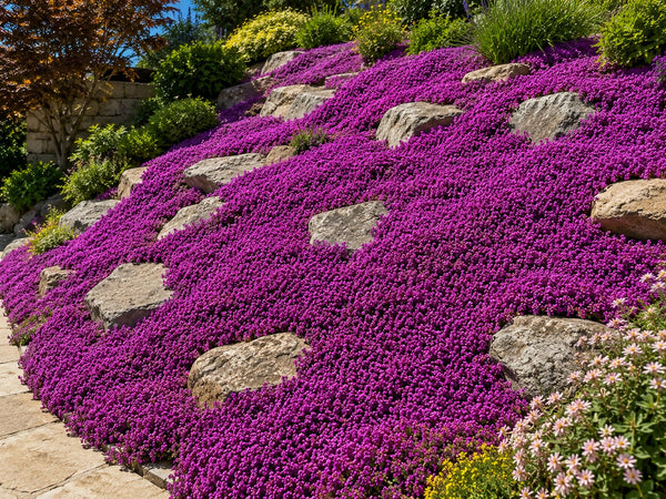 Teppich-Thymian 'Red Carpet' begrünt einen sonnigen Hang lückenlos